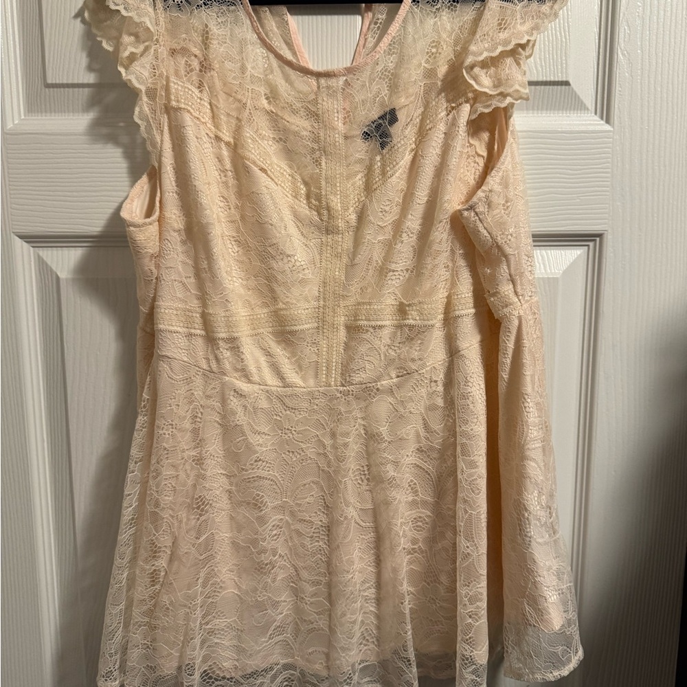 Torrid Formal Tan and Gold Babydoll top with Flutter Cap Sleeves
